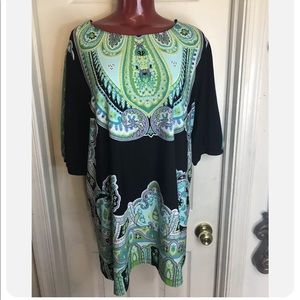 Effortless Style Citiknits  Size Large-  Black Paisley Tunic Shirt  / Dress
